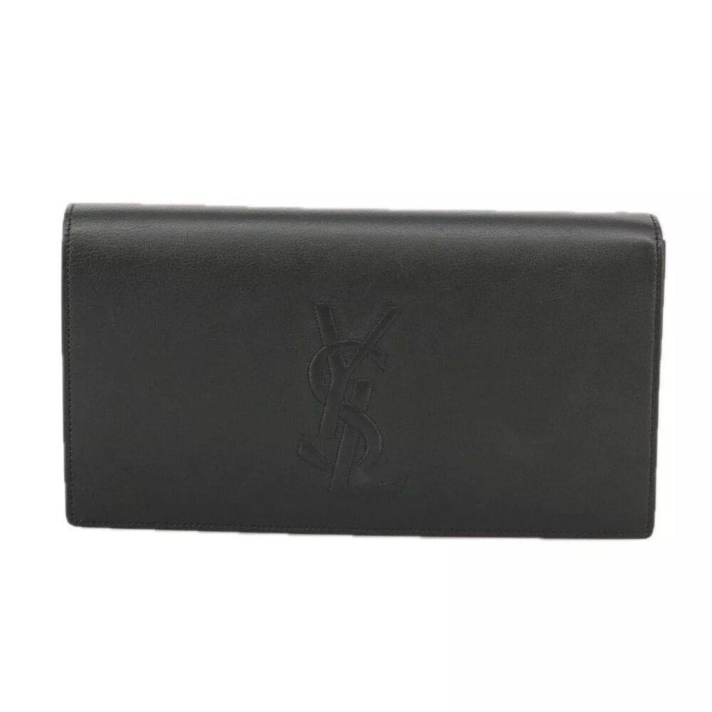 SAINT LAURENT Clutch Bag Leather Black Gold Auth - Picture 3 of 15
